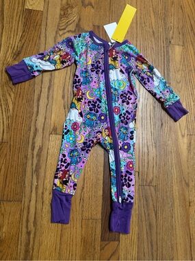 Kids' Purple Cartoon-Print Zipper Footed Pajamas